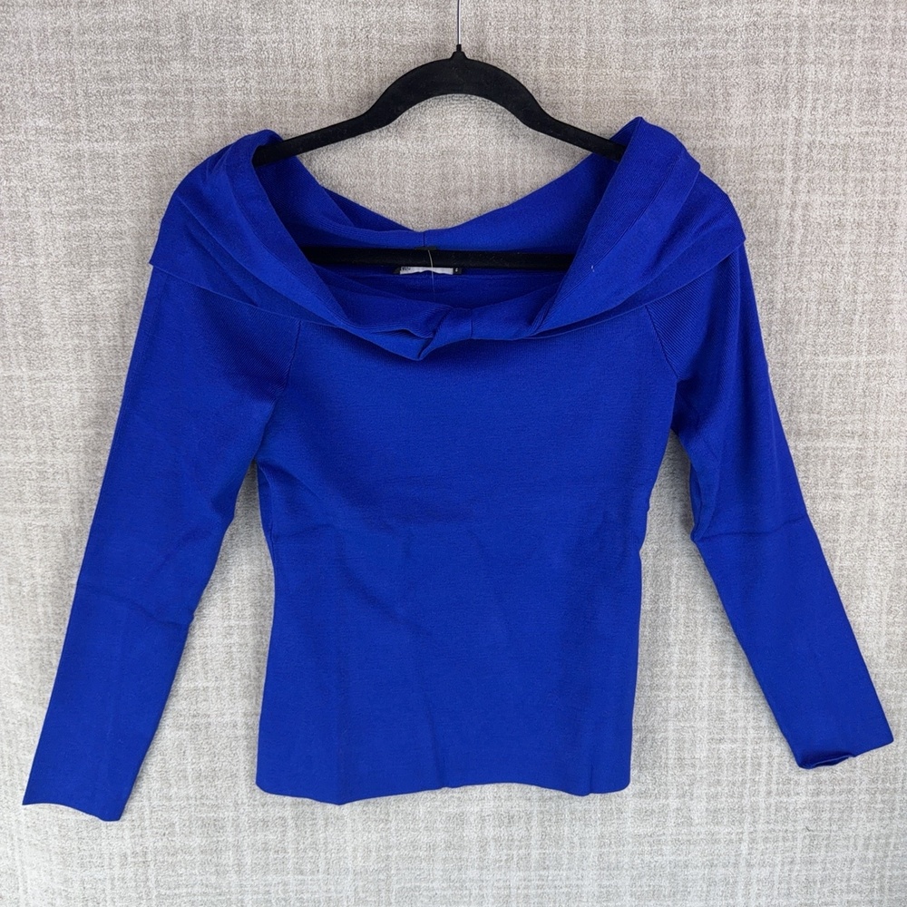 I.N.C. International Concepts Blouse Womens S Bright Blue Cowl Neck Bow